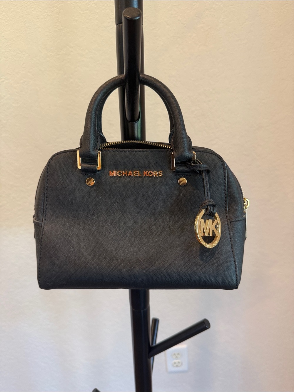 Michael Kors Black Mini Saffiano Satchel with Gold Hardware